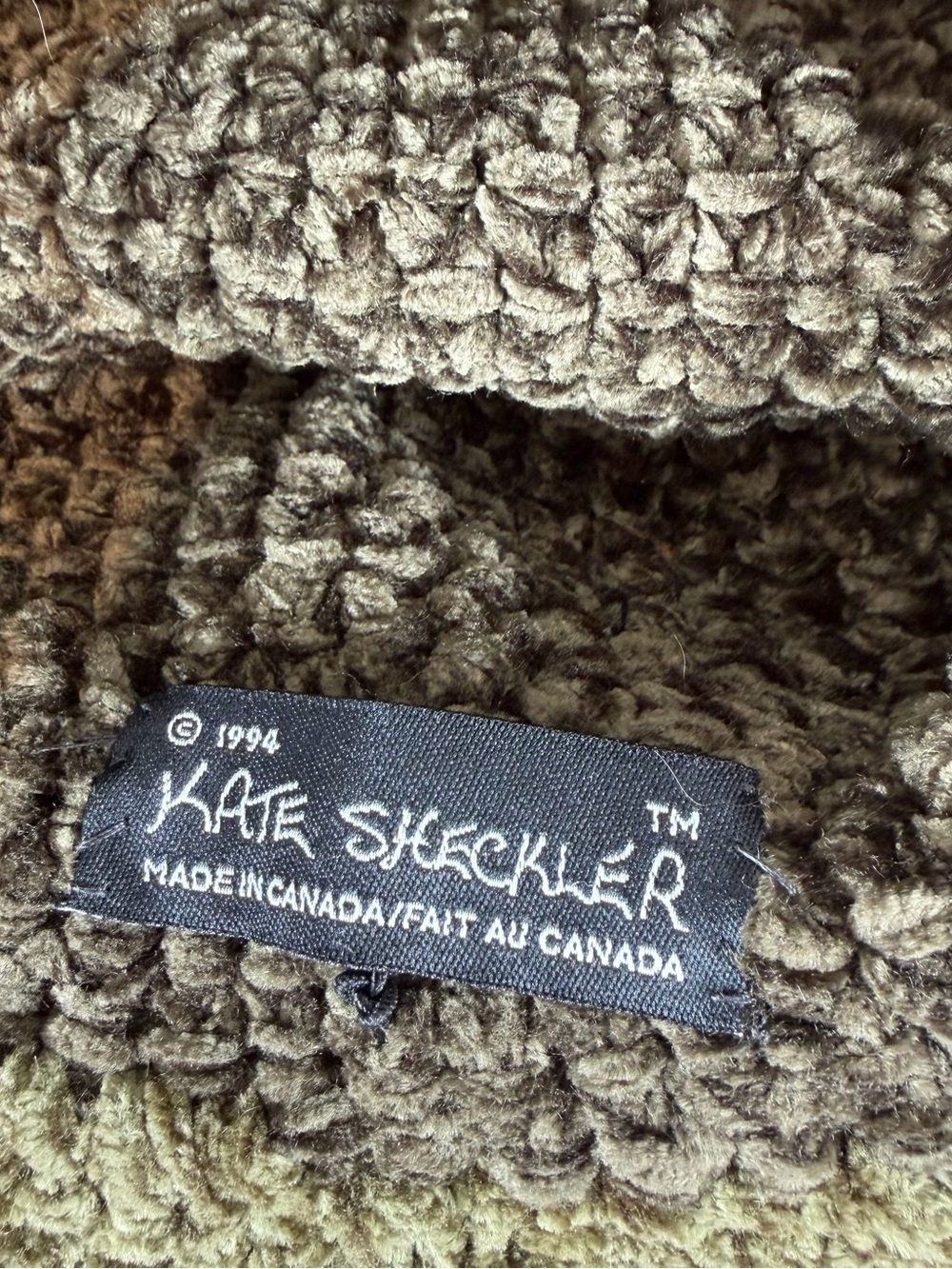 Vintage Handcrafted Olive Chenille Bucket Hat Satin Bow Accent by Kate Sheckler - Picture 3 of 5